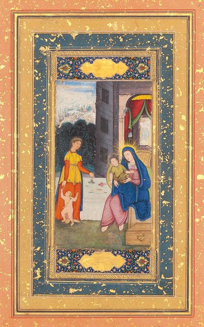 Madonna ve Çocuk, Elizabeth ve Vaftizci Yahya tarafından ziyaret edildi, Babür Hindistan, c.1610 by Mughal School