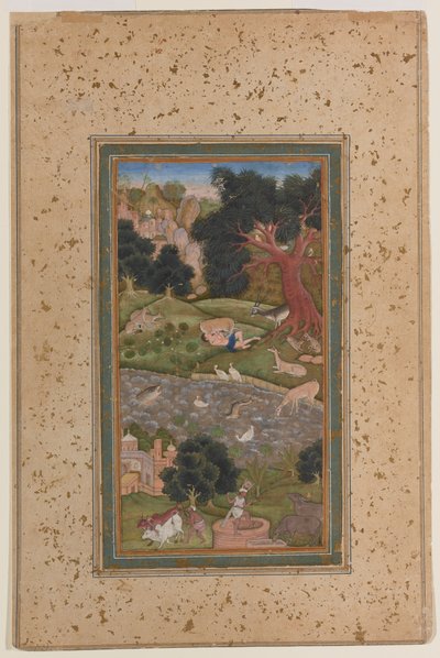 Mecnun in the Wilderness, c.1600 (kağıt üzerine opak sulu boya) by Mughal School