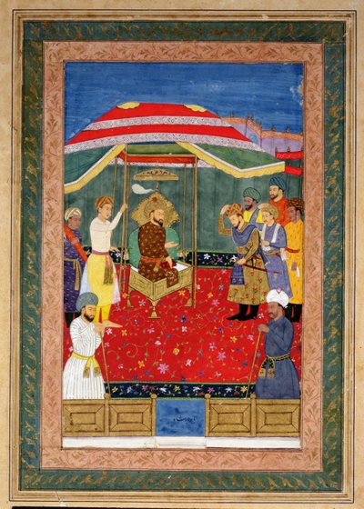 Babür İmparatoru Babür (1526-30), bir prens alarak bir tahtta oturuyor, Johnson Albüm I, no.3, 65 numara by Mughal School