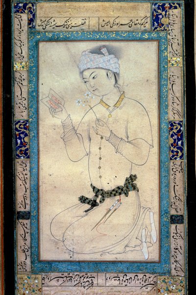 Kitapları ve nergisleri olan genç bir adam, Muhammed Şeyh