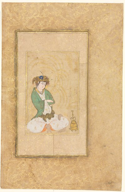 Söğüt Kenarında Oturan Gençlik, Tek Sayfa Resim, c. 1600-1650. by Muhammad Yusuf