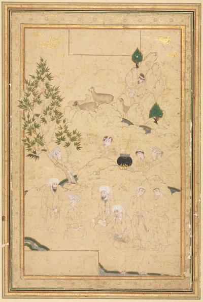 Dağlarda Piknik, Tek Sayfa İllüstrasyon, c. 1550-1600. by Muhammadi
