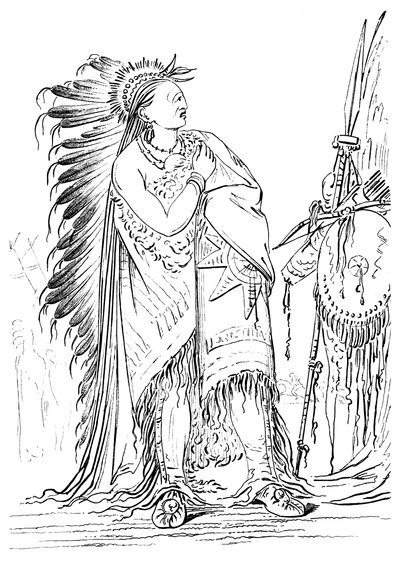 İki Karga, Minataree kabilesinden Kızılderili erkeği, 1841. by Myers and Co
