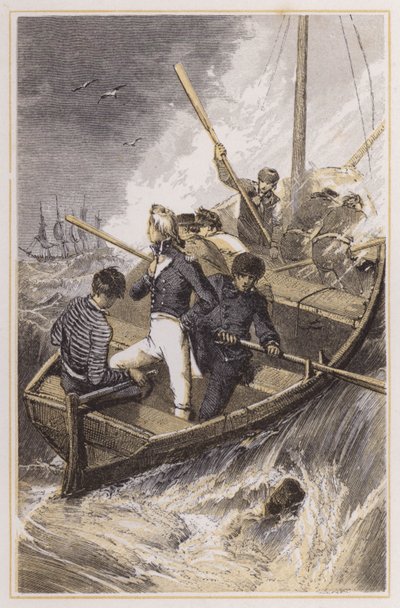 Nelson bir fırtına sırasında gemisine bindi (renkli gravür) by Myles Birket (after) Foster