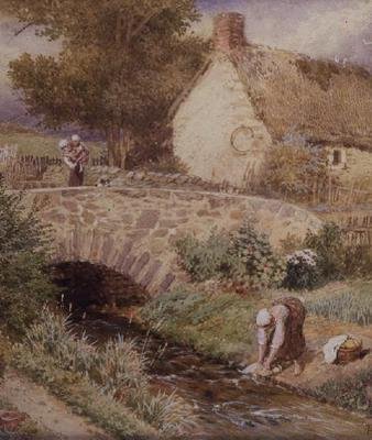 Derede çamaşır yıkayan kadın by Myles Birket Foster