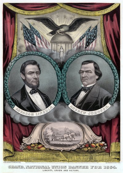 1864 için Grand National Union Banner (renkli litografi) by Currier and Ives