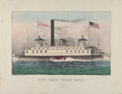 New York Feribot Teknesi, c.1860-65 (el ile renklendirilmiş litografi) by Currier and Ives