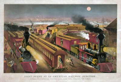 Currier & Ives tarafından bir Amerikan Demiryolu Kavşağında Gece Manzarası by Currier and Ives