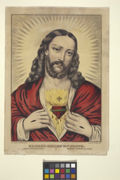 İsa'nın Kutsal Kalbi (elle renkli taş baskı) by N. and Ives J.M. (1824 95) Currier