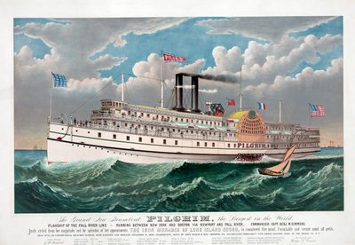 The Grand New Steamboat Pilgrim, 1883 dolayları (renkli taş) by Currier and Ives