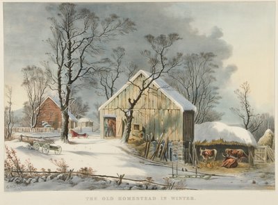 Kışın Eski Çiftlik by Currier and Ives