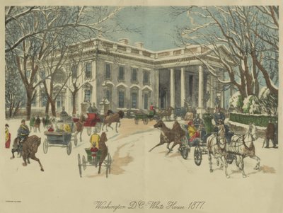 Beyaz Saray, Washington DC 1877 (renkli litografi) by Currier and Ives