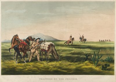 Çayırdaki Tuzakçılar / Barış mı Savaş mı? 1866 (renkli litografi) by Currier and Ives