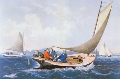 Maine kıyılarında mavi balık için trolleme by Currier and Ives