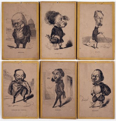 6 Hücum Portresi: Pierre Jean de Beranger (1780-1857) Fransız söz yazarı, Alexandre Dumas fils (1824-1895), Louis Adrien Huart (1813-1865) Fransız gazeteci, yazar ve tiyatro yönetmeni Gerard de Nerval (1808-1855), Fransız yazar, Charles Matharel de Fie by Nadar