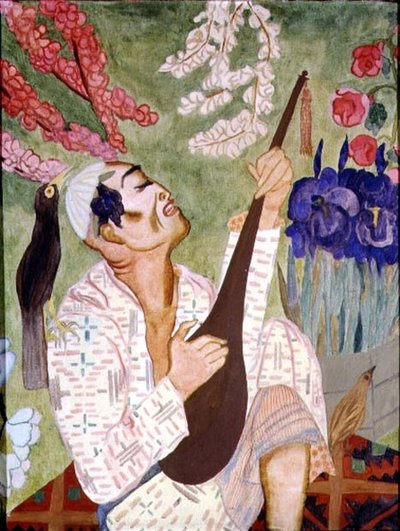 Ud Çalan Japon Adam (tuval üzerine yağlı boya) by Nadezhda Vladimirovna Lermontova