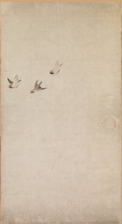 Köpek Yavruları, Serçeler ve Krizantemler by Nagasawa Rosetsu