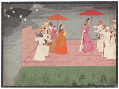 Yağmur mevsiminde Balwant Dev Singh için raga çalan müzisyenler, c.1745-50 by Nainsukh