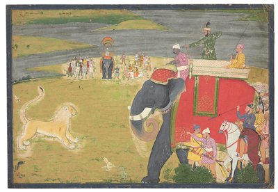 Raja Balwant Dev Singh bir aslan shikaar üzerinde, c.1750 by Nainsukh