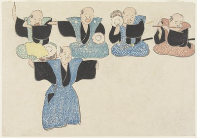 Dansçı ve Dört Müzisyen, 18.-19. yüzyıl (renkli tahta baskı) by Nakamura Hochu