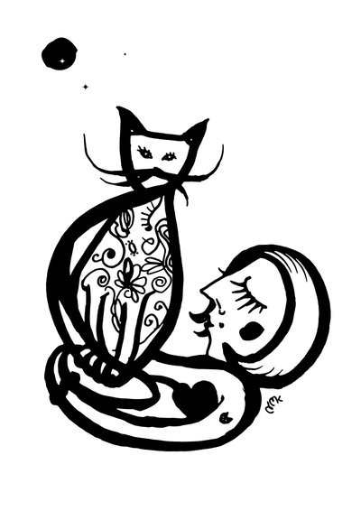 Arty Wednesday Cat, 2021 (kart üzerine mürekkep) by Nancy Moniz Charalambous