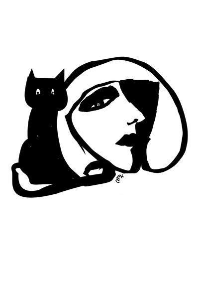 Catty Monday Cat, 2021 (Kart üzerine mürekkep) by Nancy Moniz Charalambous
