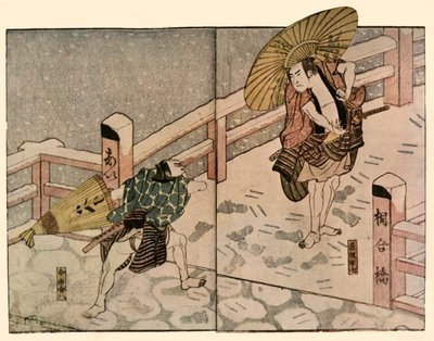 Karda güneş şemsiyeli yalınayak adamlar, 1811, 1924. by Naniwa Shunkosai