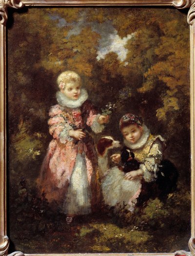 Çocuklar ve köpekler Tablo Narcissus Diaz de la Pena (1807-1876) (ec. de Barbizon) Sun. 0,32x0,24 m by Narcisse Virgile Diaz de la Peña
