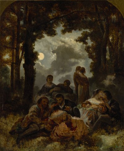 Ay ışığında açık havada şirket by Narcisse Virgilio Diaz de la Peña