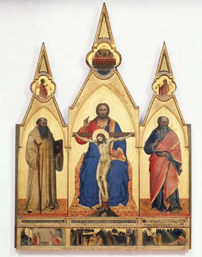 Aziz Romuald ve Aziz Andrew ile Kutsal Üçlü, 1365 (panelde mizaç) by Nardo di Cione Orcagna