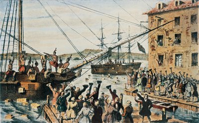 Boston Çay Partisi, İngiliz çay sandıkları sömürgeciler tarafından Boston Limanı
