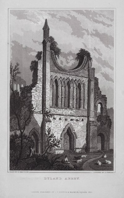 Byland Manastırı (gravür) by Nathaniel (after) Whittock