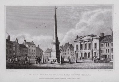 Ripon Pazar Yeri ve Belediye Binası (gravür) by Nathaniel (after) Whittock