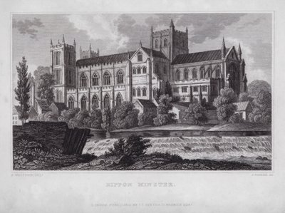 Rippon Minster (gravür) by Nathaniel (after) Whittock