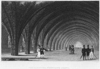 Cloisters, Fountains Abbey (gravür) by Nathaniel (after) Whittock