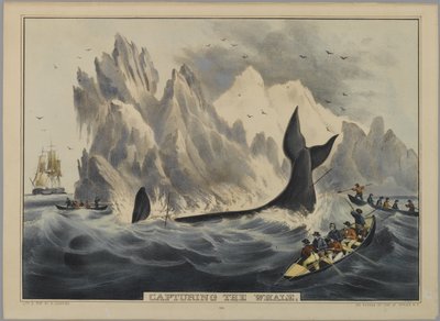 Balinayı Yakalamak (el boyaması taş) by Nathaniel Currier