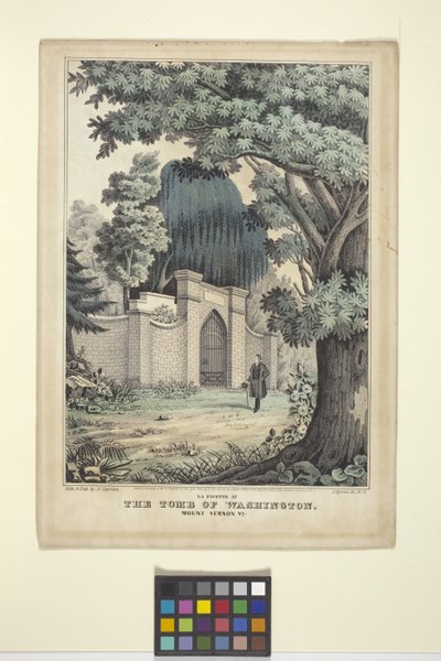 Lafayette At The Tomb Of Washington (el ile renkli litografi) by Nathaniel Currier