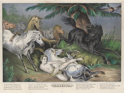 Mazeppa: Dört (4) Plakadan oluşan 3. Plaka (Çevresi Yabani Atlarla çevrili) by Nathaniel Currier