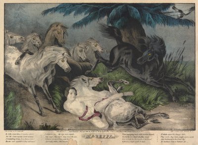 Mazeppa, levha 3 (vahşi atlarla çevrili) by Nathaniel Currier