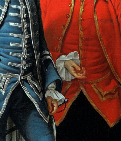 James Grant of Grant, John Mytton, the Honorable Thomas Robinson and Thomas Wynne, c.1760 detail of 162478 oil on canvas by Nathaniel Dance Holland