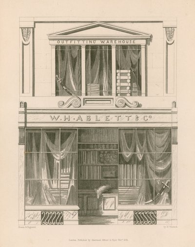 WH Ablett, Outfitting Warehouse, Cornhill, Londra için ön mağaza by Nathaniel Whittock