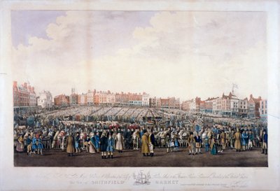 Smithfield Pazarı, Batı Smithfield, Londra Şehri, c1825. by Nathaniel Whittock