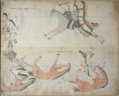 Cheyennes püskürtüldü ve yaralandı, c.1877-79 (defter çizimi) by Native American