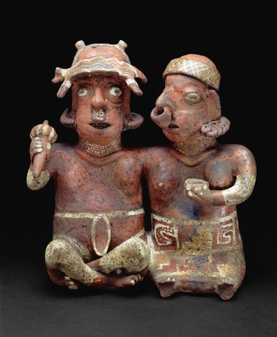 Oturan birleştirilmiş çift, MÖ 200- MS 300 (seramik ve pigment) by Nayarit Nayarit