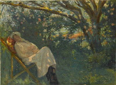 Şezlongda Pembeli Kadın, Lady in Pink on a Chaise Longue by Nazmi Ziya Güran
