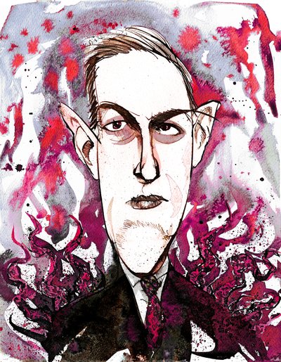 Amerikalı korku ve bilim kurgu yazarı Howard Phillips Lovecraft (1890-1937); karikatür by Neale Osborne