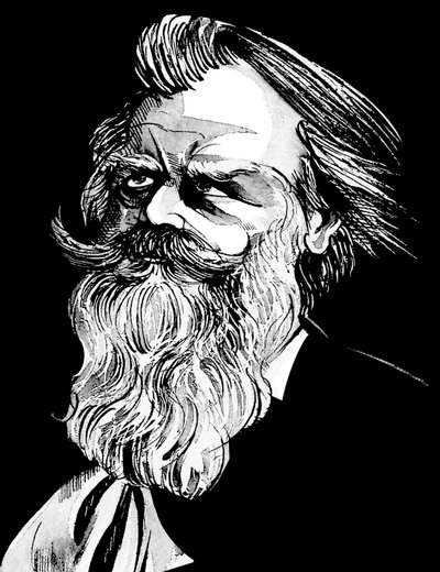 Johannes Brahms, Alman besteci (1833-97), gri tonlu sulu boya karikatürü by Neale Osborne