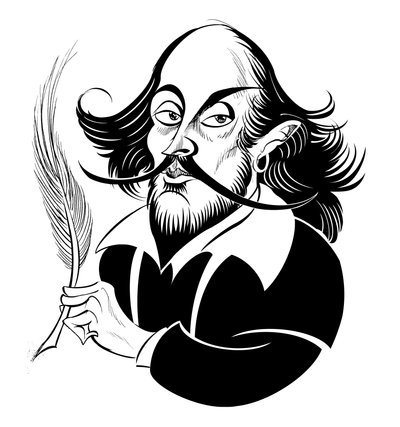 William Shakespeare - siyah beyaz karikatür by Neale Osborne