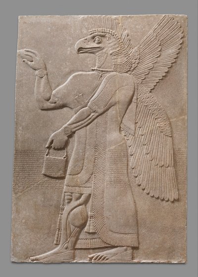 Kanatlı kartal başlı doğaüstü figürün kabartma panosu, MÖ 883-59 dolayları. (alçıtaşı kaymaktaşı) by Neo Assyrian