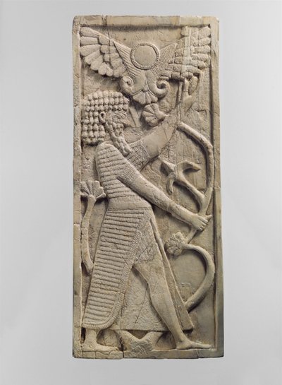 Bir ağaca tutunan bir erkek figürü ile kabartmalı mobilya levhası, M.Ö. (fildişi) by Neo Assyrian Neo Assyrian